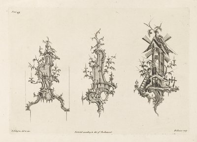 Trois designs pour appliques murales dans le goût chinois, planche 48 dans Cent cinquante nouveaux designs - Thomas Johnson